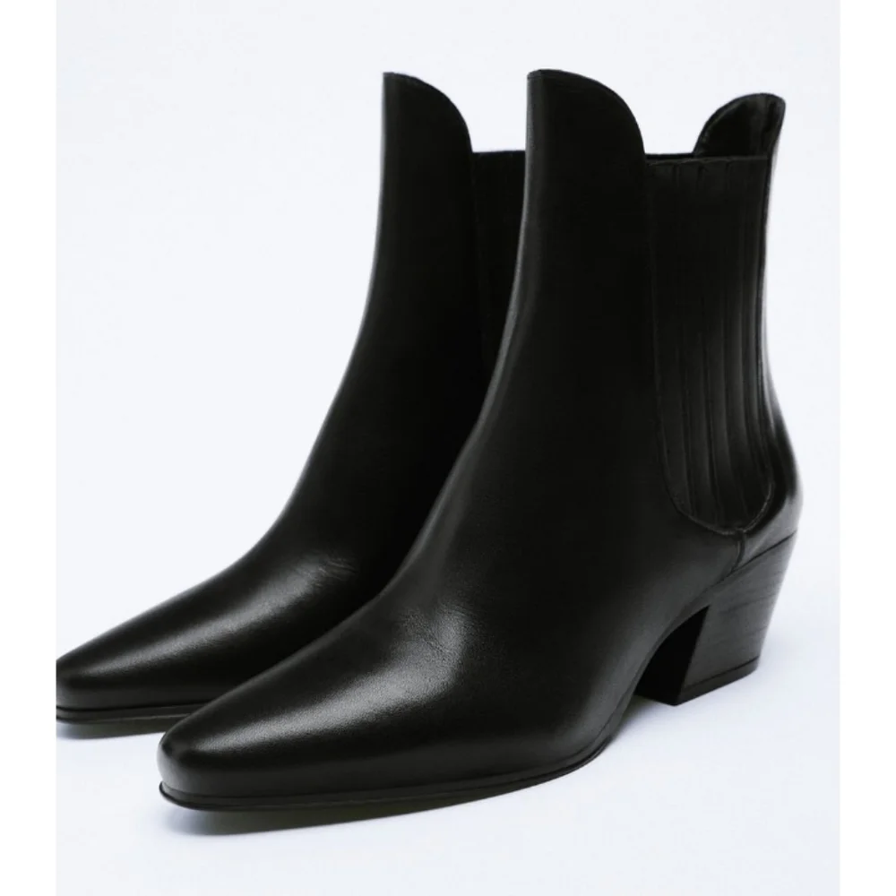 Zara leather cowboy ankle boots